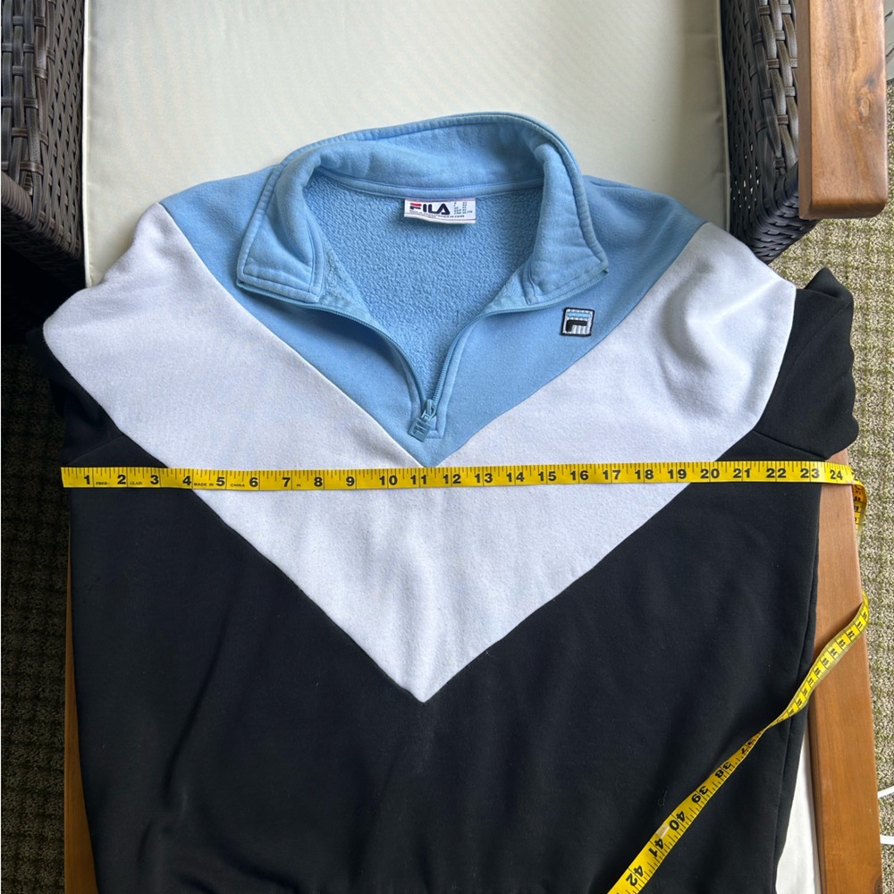 Women’s Vintage Fila Half Zip Crewneck M Blue/White/Black - Picture 4 of 8